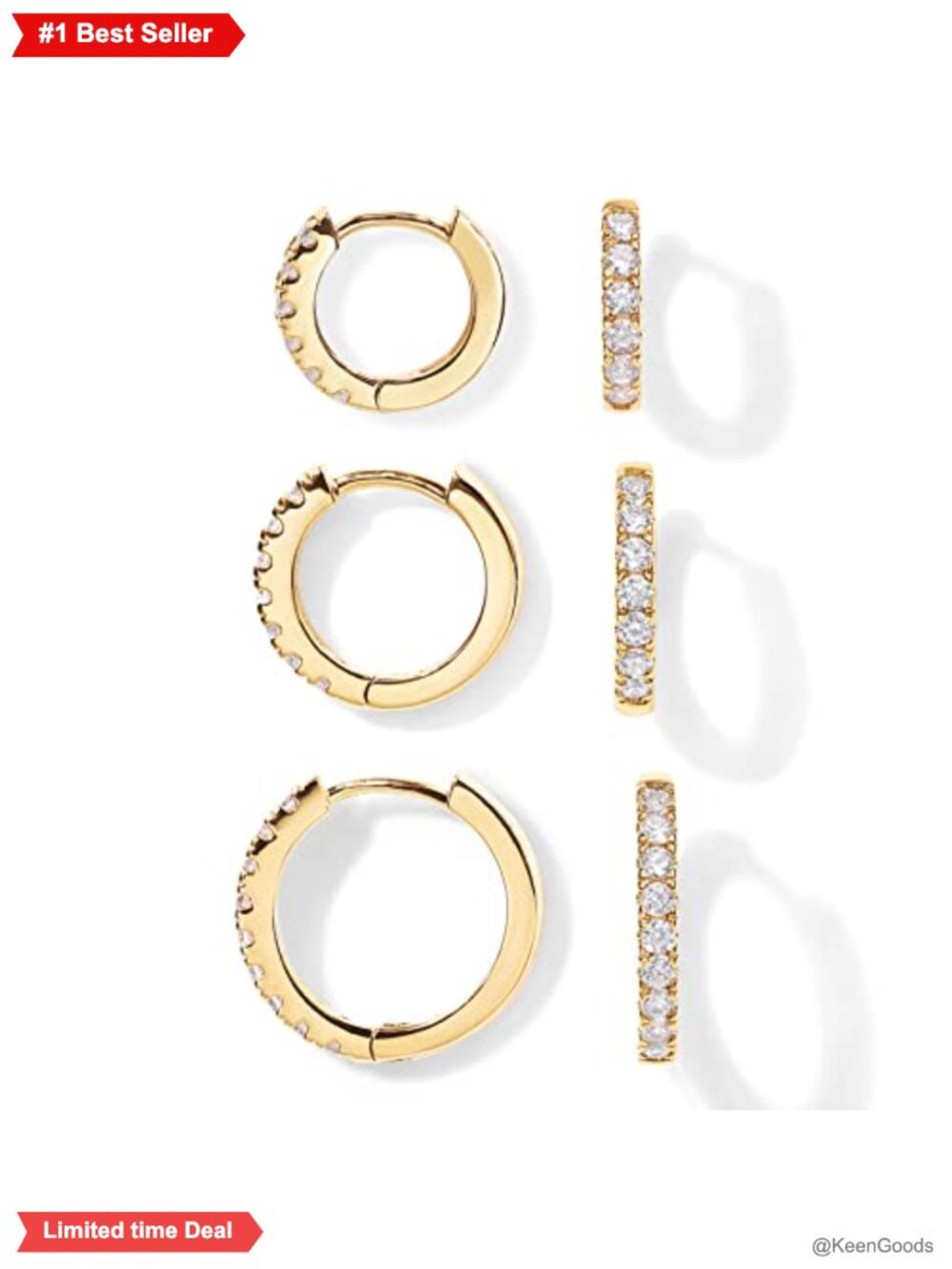 Huggie Hoop Earrings 14K Gold Plated CZ Set of 3